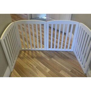 New Wooden Freestanding Foldable Pet Gate for Dogs, 24 inch 4 Panels Step Over
